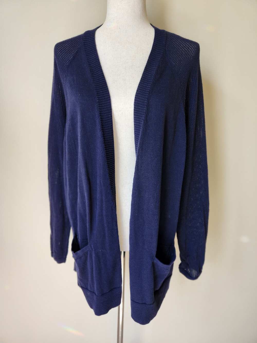 Talbots Open Front Cardigan Sweater Womens XLp XLP Navy Blue Knit Pocket Petite